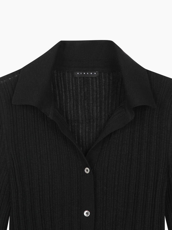Black polo-look cardigan - null - Black | Sisley K image number 3